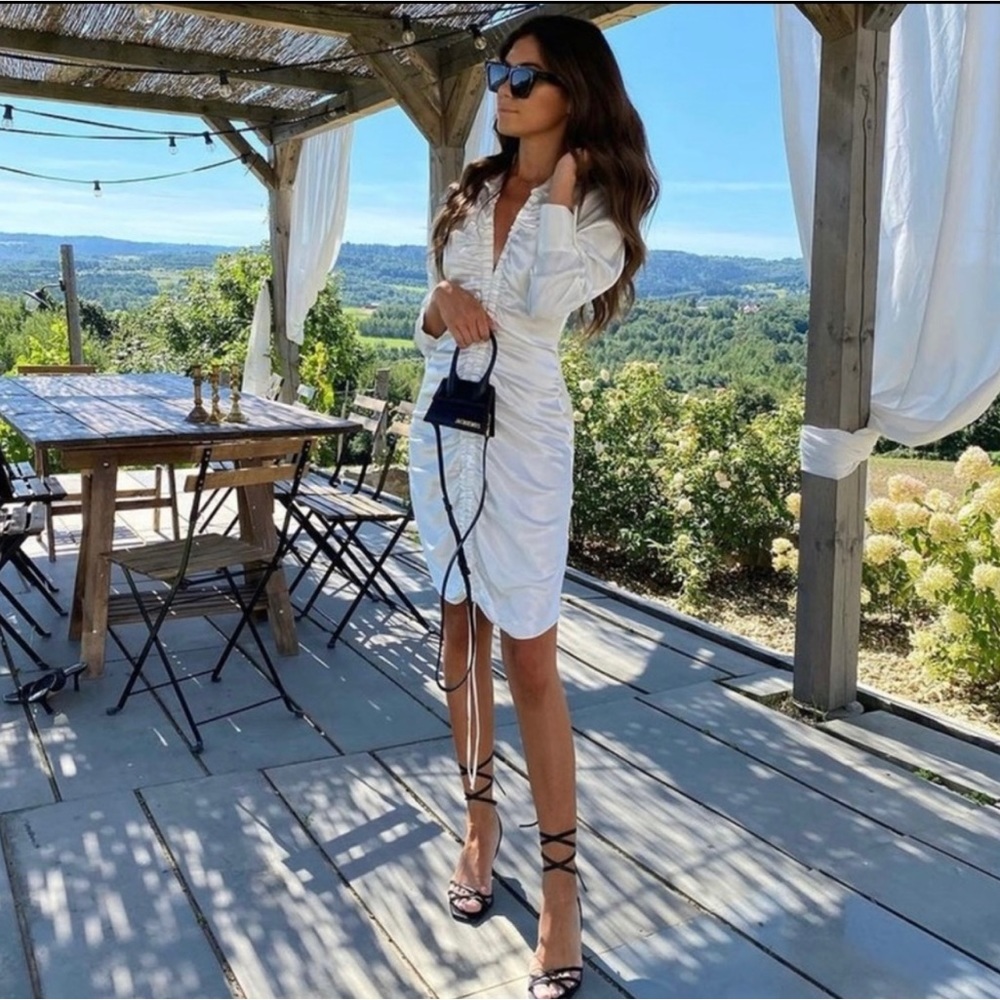 Zara white satin ruched front mini dress